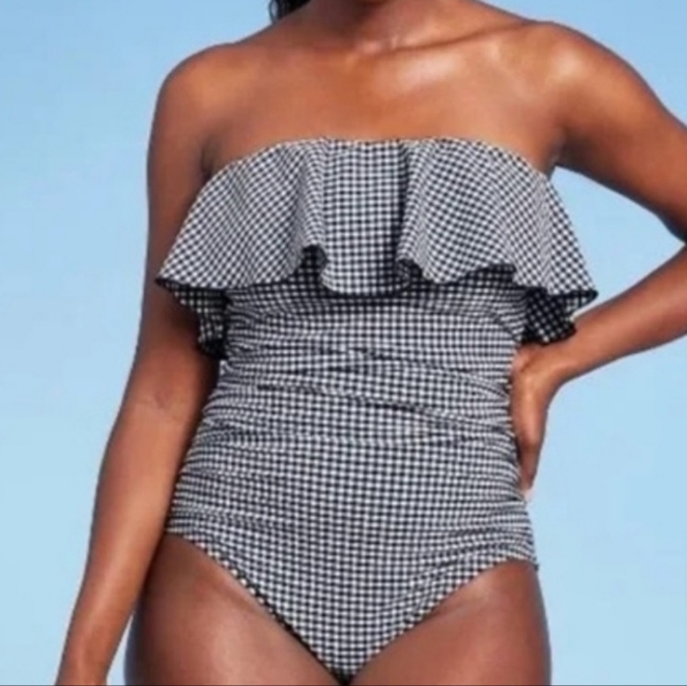 Kona Sol  Bandeau Flounce High Coverage One Piece Swimsuit